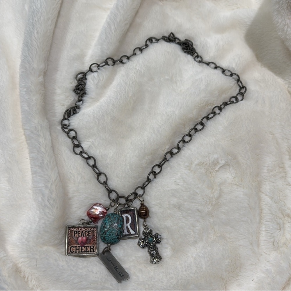34 Inch Chain Necklace “R” Turquoise Cheer Peace - Picture 4 of 4